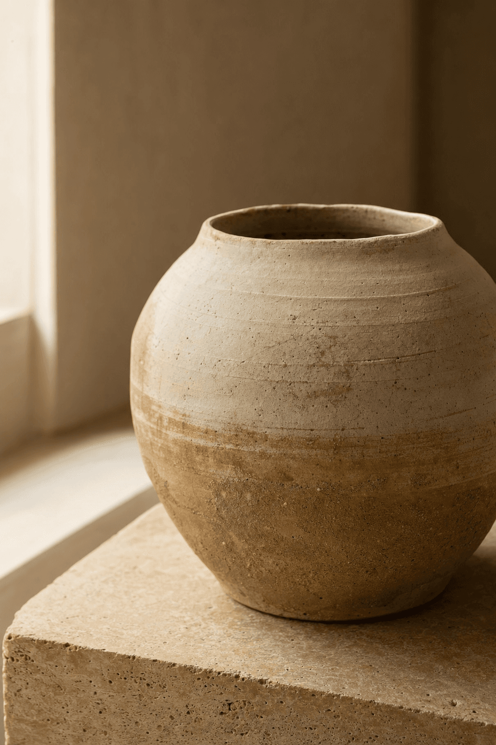 鶯歌手作陶器近拍，未上釉、不規則手作痕